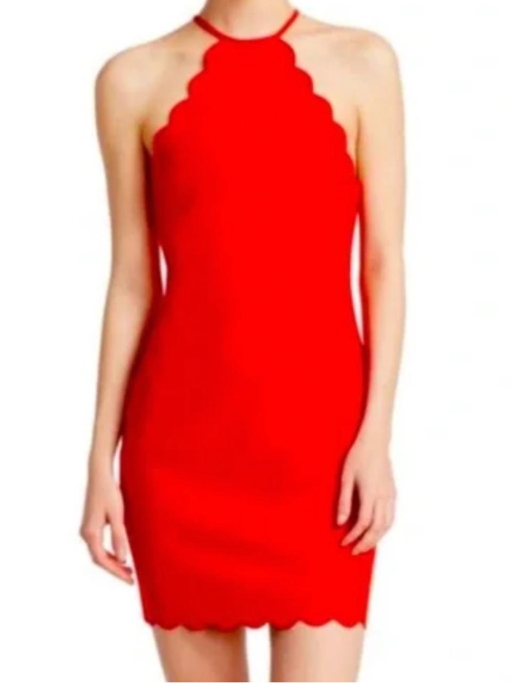 Lulu's Vibrant Scallop-Edge Halter Dress